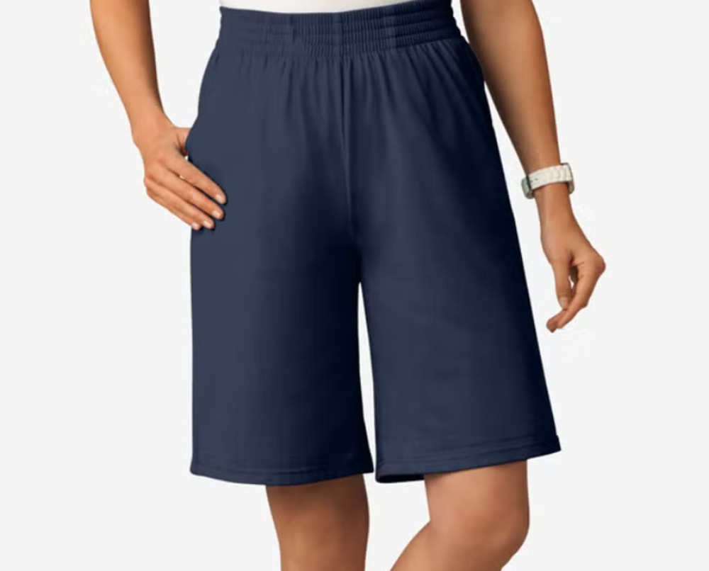 Woman Within Elastic Waist Knit Short Navy Blue 1X (22-24)